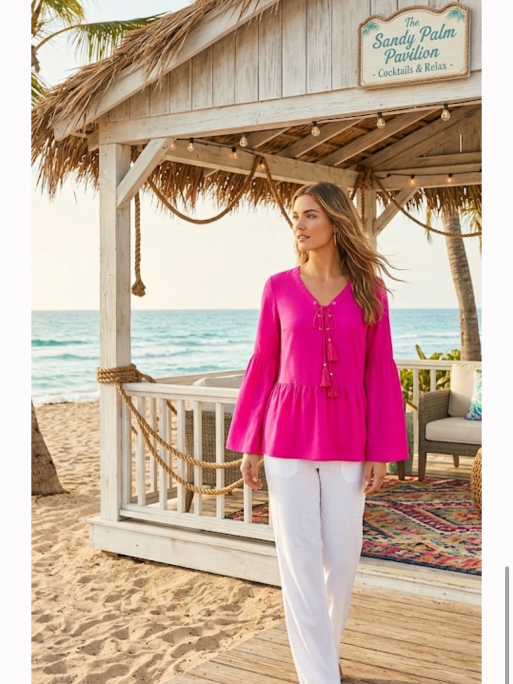 Lilly Pulitzer Hot Pink Tassel Peasant Tunic ptp 21